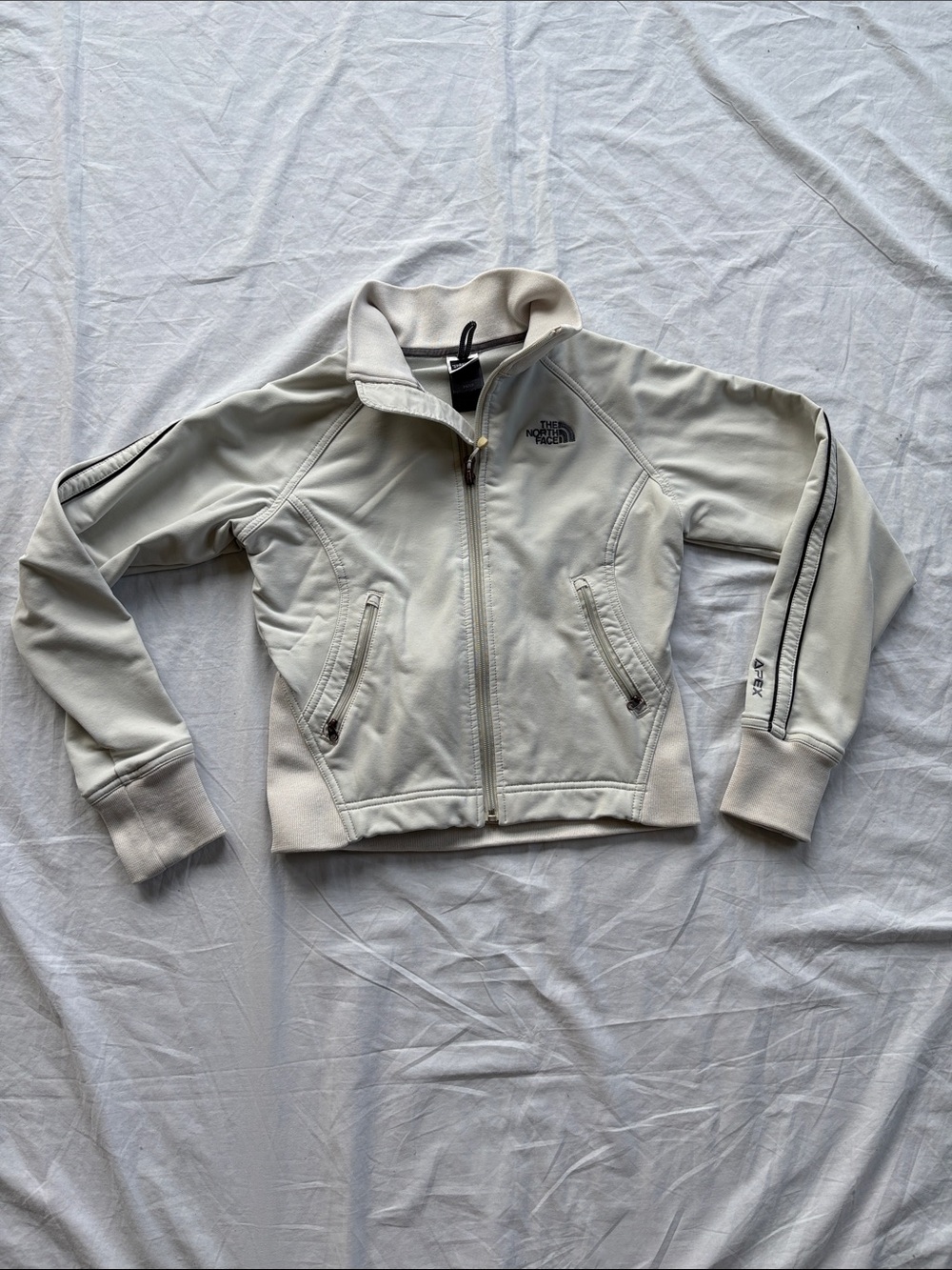 North Face Apex Cropped softshell Cream Jacket w Black Stripes Women’s XS